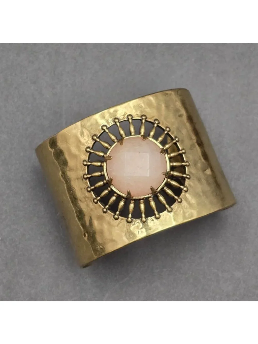 Lucky Brand Brass Sunburst Cuff Bracelet 7" Pink Quartz - Picture 9 of 16